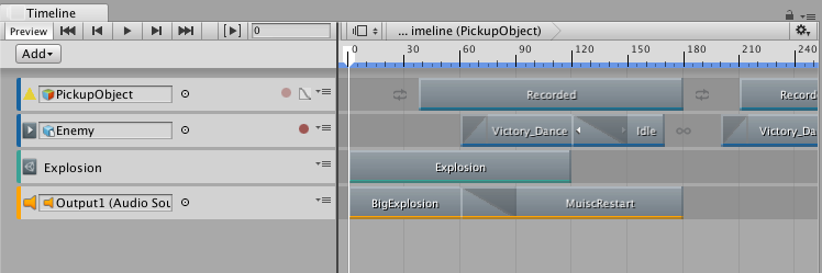 The Timeline window, showing many different types of clips arranged in the same sequence