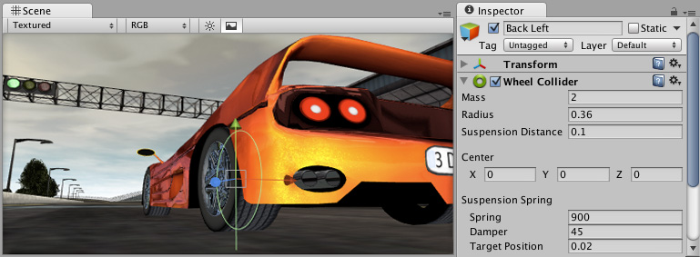 The Wheel Collider Component. Car model courtesy of ATI Technologies Inc.