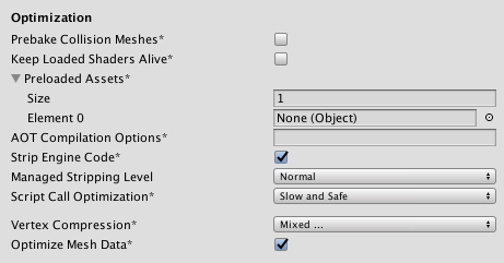 Optimization settings for the tvOS platform