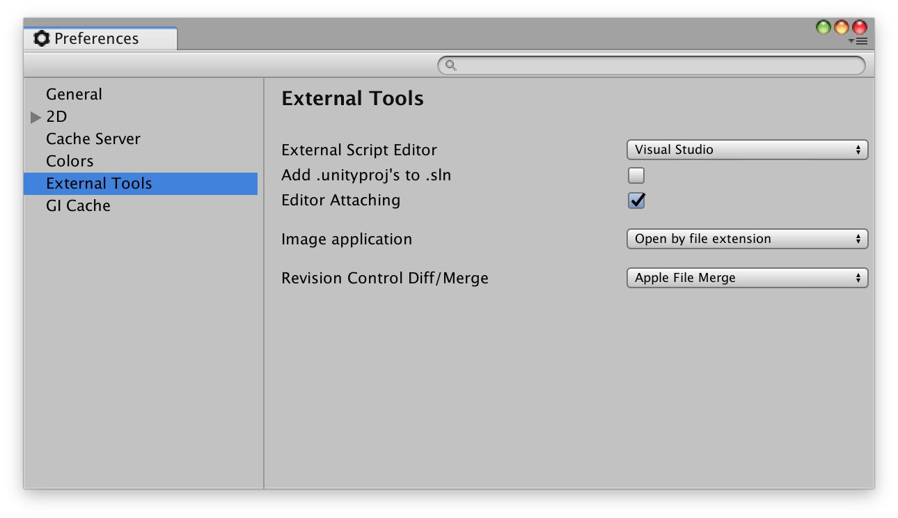 External Tools scope on the Preferences window