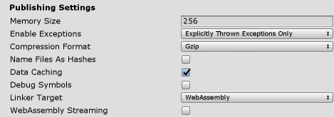 Publishing settings for the WebGL platform