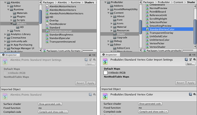 Registry package (immutable) on the left and a local package (mutable) on the right